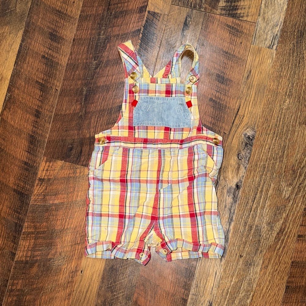 Plaid Short Overalls Baby 12-18 Months button bottom